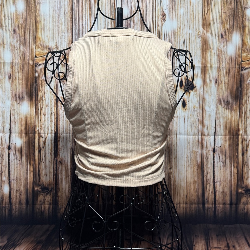 Beige Ribbed Crop Top - Picture 2 of 3